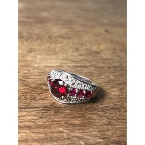 Vtg Us.7.5 Karis Jewelers PLATED RINGSynthetic Rubies Mcm Art Deco Goth Vampire